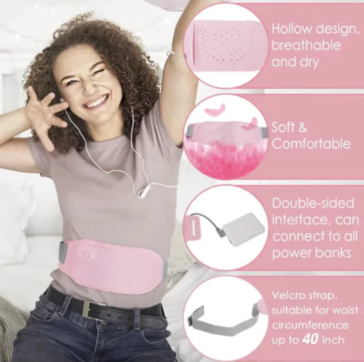 PERIOD CRAMP RELIEF BELT -Portable Menstrual Heating Pad, Heated Belly Belt for Menstrual Cramp Relief with 4 Heat Levels and 3 Modes, Electric Belt Massage for Women and Girls - Period Pain Electric Warming Belt Massager for Women-Massager